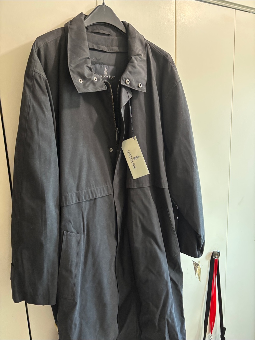 London Fog Men's Dark Black Trench Coat with Snap Collar
